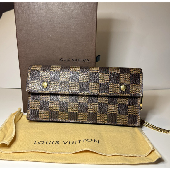 Louis Vuitton Ebene Damier Portefeuille Acordion Wallet Wristlet Authentic Bag